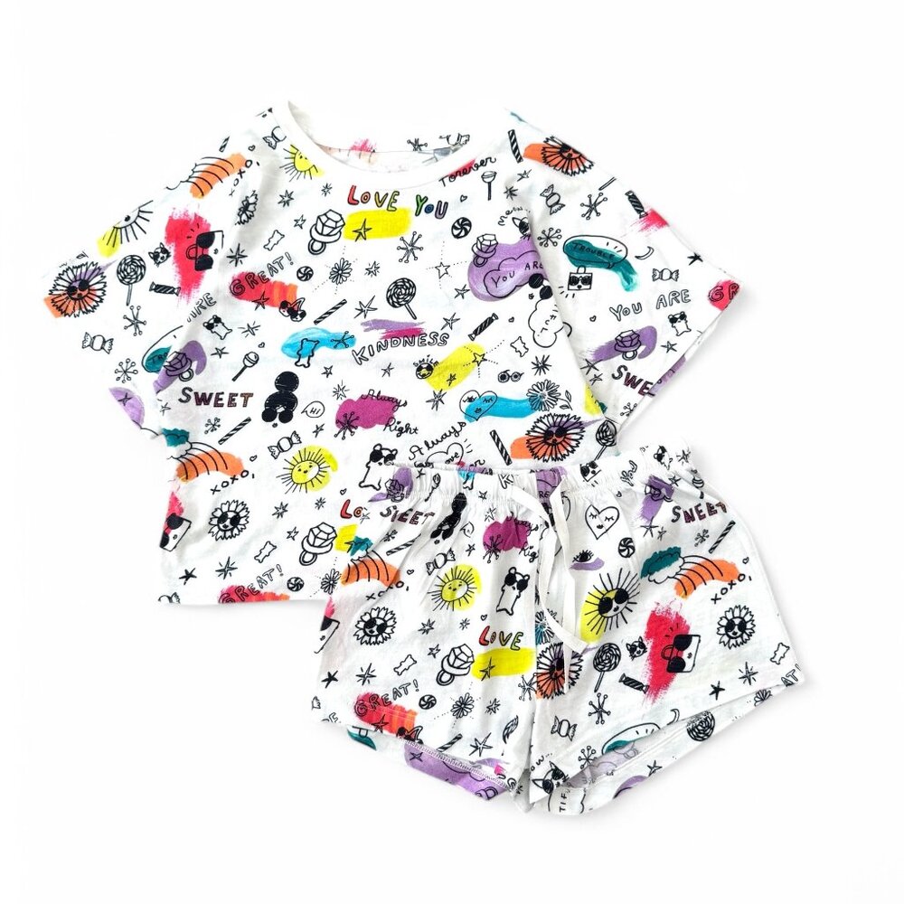 Girls - Brand New! 100% Cotton Printed Crop Boxy Tee and Short Set